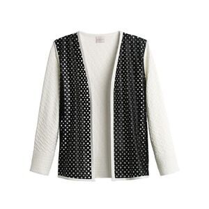 🔴 Chico's Textured Leticia Cardigan Perforated Contrast Sweater Top Size 2/L